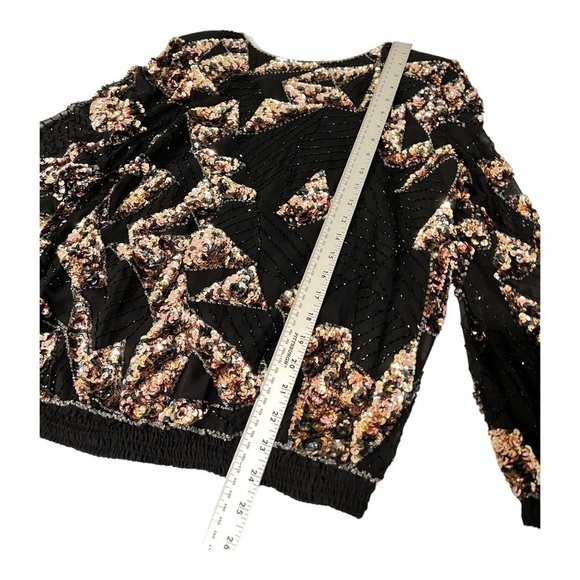 Vintage Oleg Cassini Black Silk Rayon Sequin Top Small - Picture 8 of 13